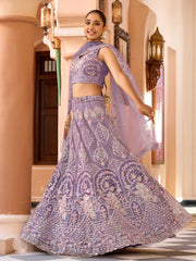 Mauve Net Fabric Sequins embroidery Semi Stitched Lehenga & Unstitched Blouse With Dupatta