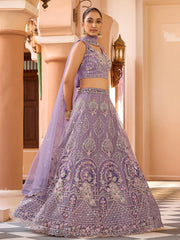 Mauve Net Fabric Sequins embroidery Semi Stitched Lehenga & Unstitched Blouse With Dupatta