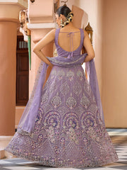 Mauve Net Fabric Sequins embroidery Semi Stitched Lehenga & Unstitched Blouse With Dupatta