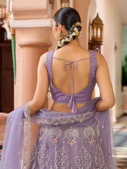 Mauve Net Fabric Sequins embroidery Semi Stitched Lehenga & Unstitched Blouse With Dupatta