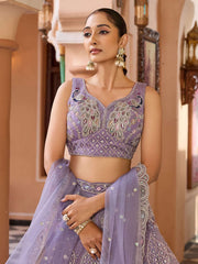 Mauve Net Fabric Sequins embroidery Semi Stitched Lehenga & Unstitched Blouse With Dupatta
