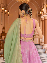 Pink Tissue Silk Fabric Sequins embroidery Semi Stitched Lehenga & Unstitched Blouse With Dupatta