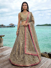 Women's Shade of Teal Tissue Moti with Embroidered Lehenga Choli with Dupatta