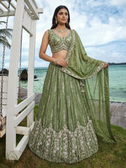 Women's Pista Chiffon Beads with Embroidered Lehenga Choli with Dupatta