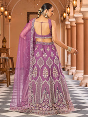 Lavender Net Fabric Sequins embroidery Semi Stitched Lehenga & Unstitched Blouse With Dupatta