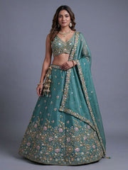 Women's Sea green Tissue Beads with Embroidered Lehenga Choli with Dupatta