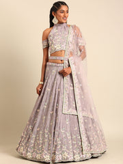 Mauve Pure Georgette Sequins with heavy Zarkan embroidery Semi-Stitched Lehenga choli & Dupatta