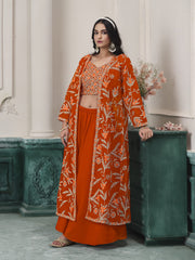 Orange Embroidered Jacket Style Sharara Suit