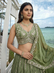 Women's Pista Chiffon Beads with Embroidered Lehenga Choli with Dupatta