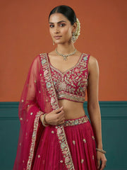Women's Hot Pink Georgette Sequince Embroidered Lehenga Choli with Dupatta