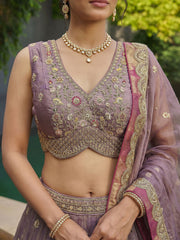 Women's Mauve Tissue Moti with Embroidered Lehenga Choli with Dupatta