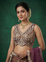 Women's Copper Brown Tissue Moti with Embroidered Lehenga Choli with Dupatta