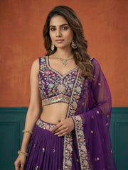 Women's Purple Georgette Sequince Embroidered Lehenga Choli with Dupatta