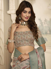 Beige And Grey Ethnic Motifs Sequinned Saree