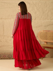 Embroidered Keyhole Neck Fit and Flare Ethnic Dresses