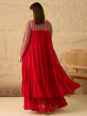 Embroidered Keyhole Neck Fit and Flare Ethnic Dresses