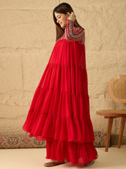 Embroidered Keyhole Neck Fit and Flare Ethnic Dresses