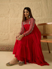 Embroidered Keyhole Neck Fit and Flare Ethnic Dresses