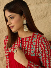 Embroidered Keyhole Neck Fit and Flare Ethnic Dresses