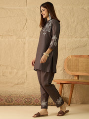 Linen Embroidered Tunic with Trousers