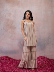 Women Embroidered Regular Sequinned Kurta with Sharara & With Dupatta