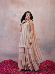 Women Embroidered Regular Sequinned Kurta with Sharara & With Dupatta