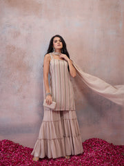Women Embroidered Regular Sequinned Kurta with Sharara & With Dupatta