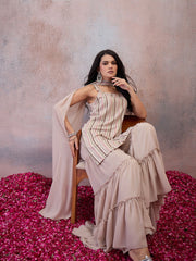 Women Embroidered Regular Sequinned Kurta with Sharara & With Dupatta