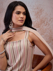 Women Embroidered Regular Sequinned Kurta with Sharara & With Dupatta