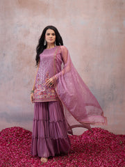 Women Ethnic Motifs Embroidered Regular Sequinned Kurta with Sharara & With Dupatta