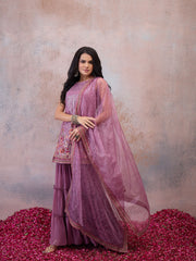 Women Ethnic Motifs Embroidered Regular Sequinned Kurta with Sharara & With Dupatta