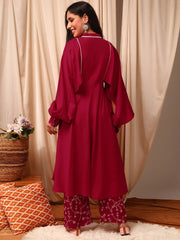 Pink Women Pleated Sequinned Kurta with Palazzos