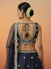 Women's Dark Blue Tissue Beads with Embroidered Lehenga Choli with Dupatta