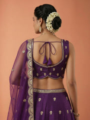 Women's Magenta Chinnon Silk Motif with Sequince Embroidered Lehenga Choli with Dupatta