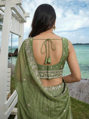 Women's Pista Chiffon Beads with Embroidered Lehenga Choli with Dupatta