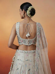 Women's Silver Organza Swarovski stones Embroidered Lehenga Choli with Dupatta