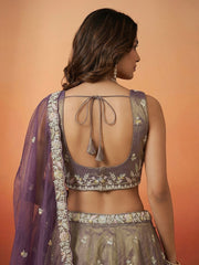 Women's Shade of Purple Tissue Moti with Embroidered Lehenga Choli with Dupatta