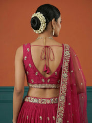 Women's Hot Pink Georgette Sequince Embroidered Lehenga Choli with Dupatta