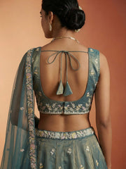 Women's Shade of Teal Tissue Moti with Embroidered Lehenga Choli with Dupatta