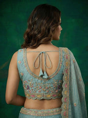 Women's Turquoise Tissue Zarkan Embroidered Lehenga Choli with Dupatta
