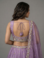 Women's Lavender Tissue Beads with Embroidered Lehenga Choli with Dupatta