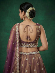Women's Copper Brown Tissue Moti with Embroidered Lehenga Choli with Dupatta