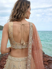 Women's Cream Tissue Beads with zari Embroidered Lehenga Choli with Dupatta