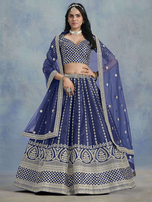 Blue Embroidered Lehenga Choli