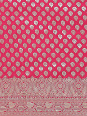 Magenta & Silver Woven Design Zari Silk Blend Kanjeevaram Saree