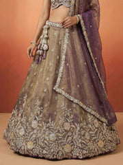 Women's Shade of Purple Tissue Moti with Embroidered Lehenga Choli with Dupatta