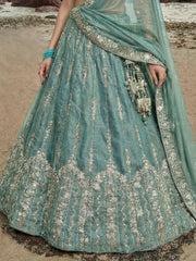 Women's Turquoise Chiffon Beads with Embroidered Lehenga Choli with Dupatta