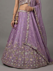 Women's Lavender Tissue Beads with Embroidered Lehenga Choli with Dupatta