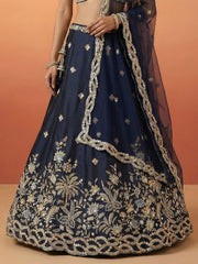 Women's Dark Blue Tissue Beads with Embroidered Lehenga Choli with Dupatta