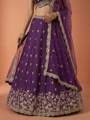 Women's Magenta Chinnon Silk Motif with Sequince Embroidered Lehenga Choli with Dupatta